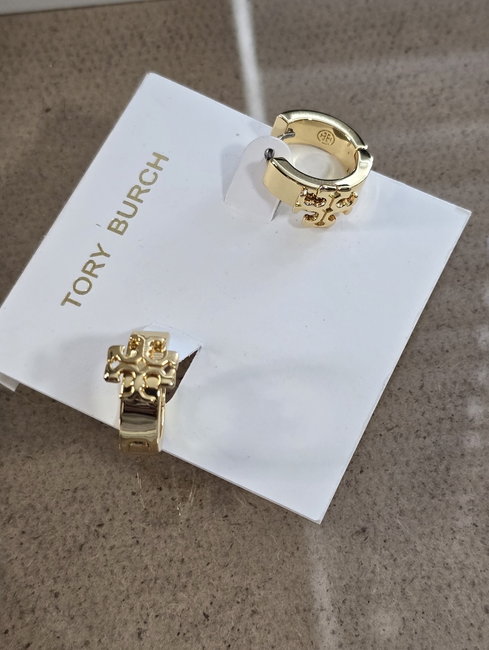 Tory Burch Polished Gold Logo Huggie Earrings